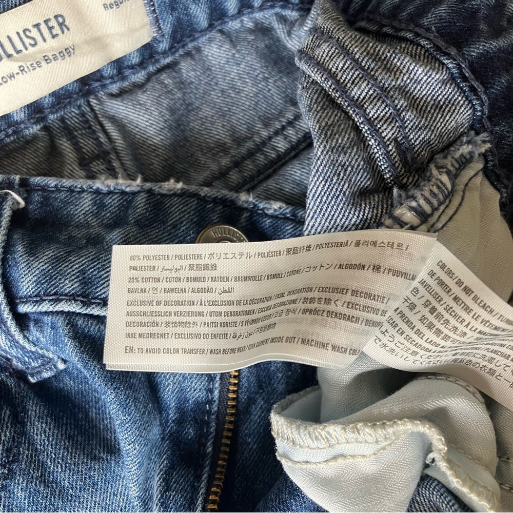 Hollister Low Rise Baggy Jeans Size 00 24 Distressed Wide Leg 100% Cotton Denim - Picture 12 of 14